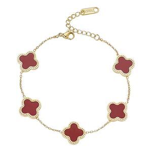 Four Leaf Clover/Red Flower & Gold Bracelet • NWOT